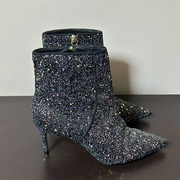Schutz Glitter Ankle Boots Black Sequin Sparkle Leather Anthropologie Sz 6