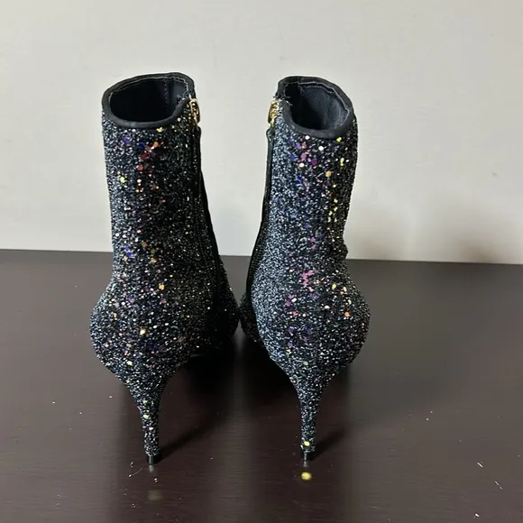 Schutz Glitter Ankle Boots Black Sequin Sparkle Leather Anthropologie Sz 6