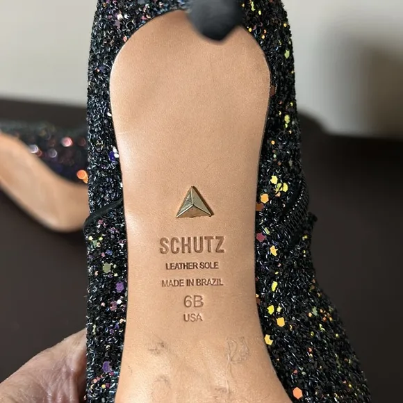 Schutz Glitter Ankle Boots Black Sequin Sparkle Leather Anthropologie Sz 6