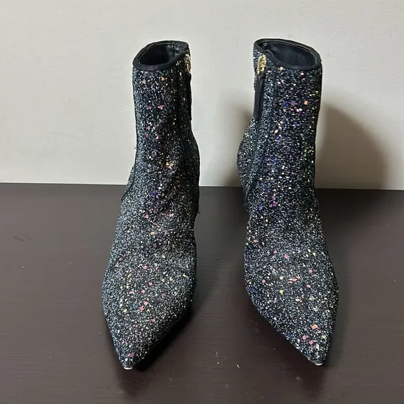 Schutz Glitter Ankle Boots Black Sequin Sparkle Leather Anthropologie Sz 6