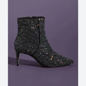 Schutz Glitter Ankle Boots Black Sequin Sparkle Leather Anthropologie Sz 6