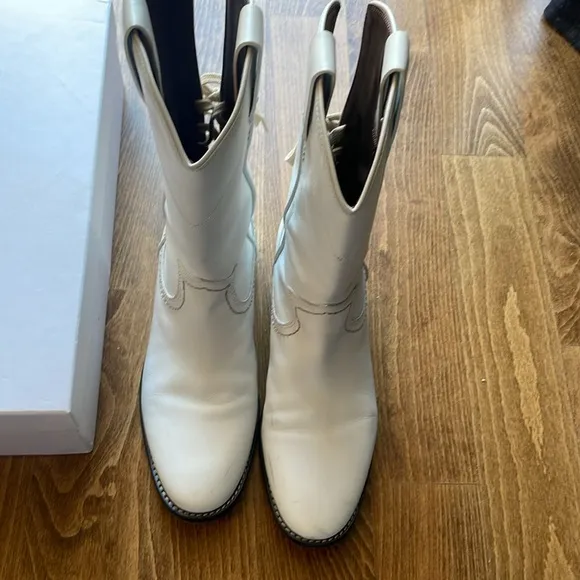 See by Chloe Boots Womens Leather Cowboy Boots White Boots Size 38