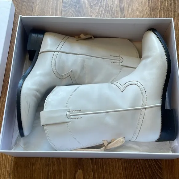 See by Chloe Boots Womens Leather Cowboy Boots White Boots Size 38
