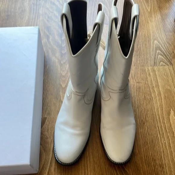 See by Chloe Boots Womens Leather Cowboy Boots White Boots Size 38