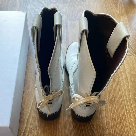 See by Chloe Boots Womens Leather Cowboy Boots White Boots Size 38