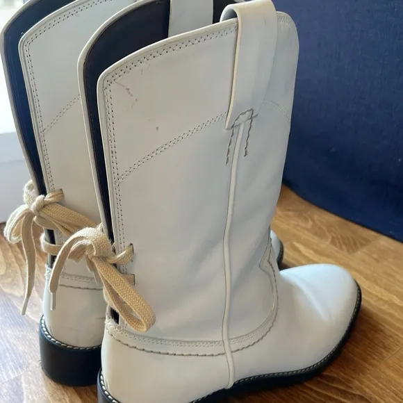 See by Chloe Boots Womens Leather Cowboy Boots White Boots Size 38