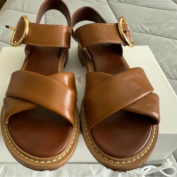See By Chloe Brown Sandals with Gold Buckle