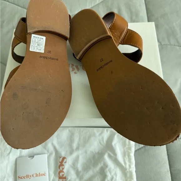 See By Chloe Brown Sandals with Gold Buckle