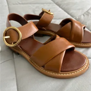 See By Chloe Brown Sandals with Gold Buckle