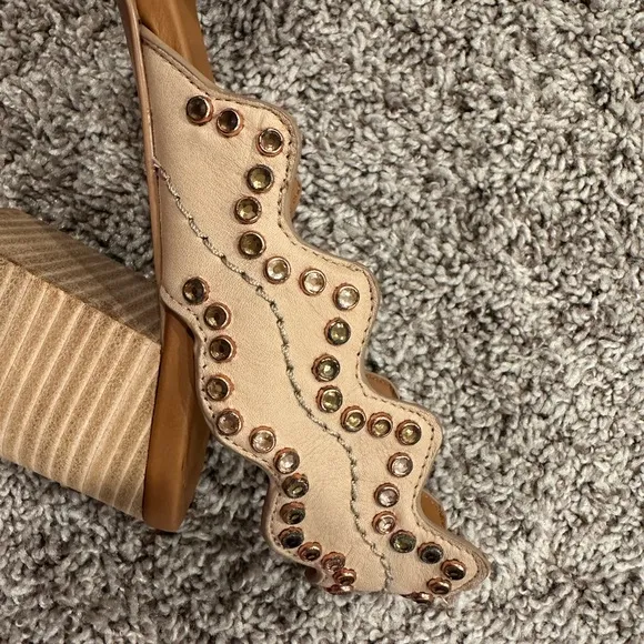 See By Chloe Embellished Nude Leather Sandals Heels Size 41 *damaged*