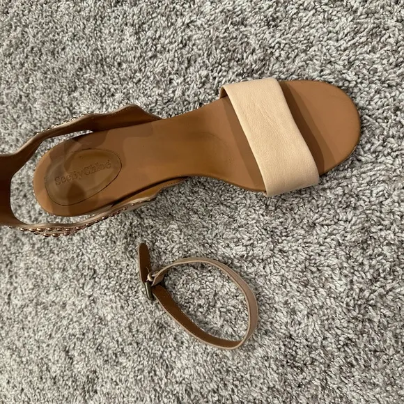 See By Chloe Embellished Nude Leather Sandals Heels Size 41 *damaged*