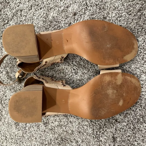 See By Chloe Embellished Nude Leather Sandals Heels Size 41 *damaged*