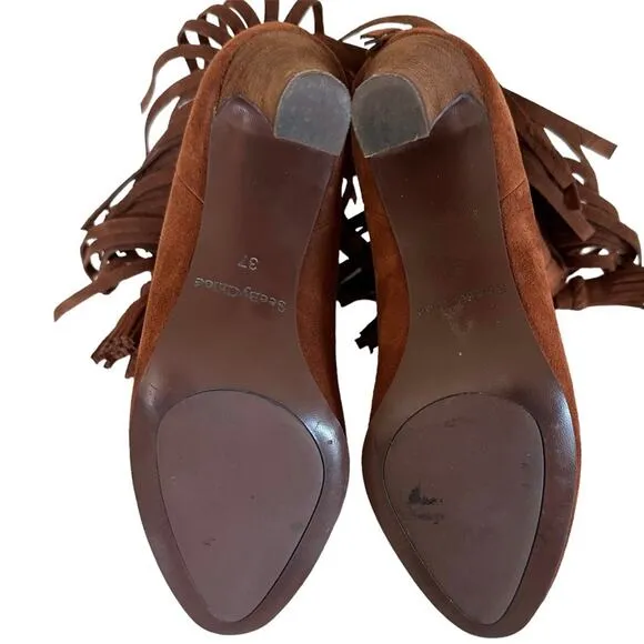 See by Chloe Irina Fringe Heeled Ankle Boots Suede Brown Leather