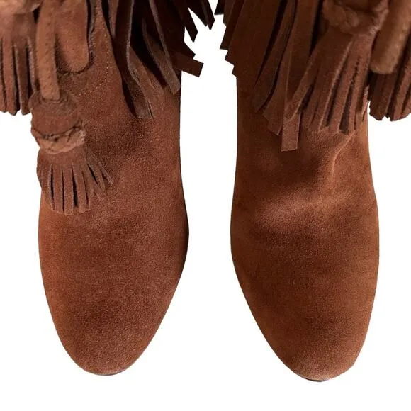 See by Chloe Irina Fringe Heeled Ankle Boots Suede Brown Leather