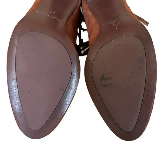 See by Chloe Irina Fringe Heeled Ankle Boots Suede Brown Leather