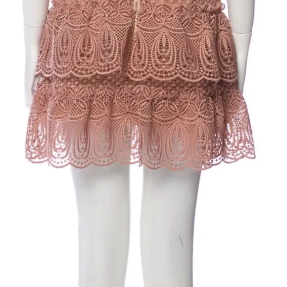 Self Portrait Pink Lace Guipure Mini Zip Up Skirt size US6 UK10.