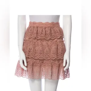 Self Portrait Pink Lace Guipure Mini Zip Up Skirt size US6 UK10.
