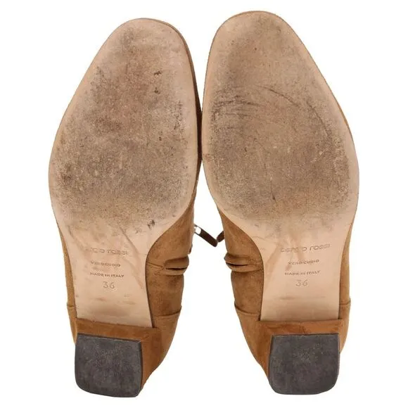 Sergio Rossi Buckled Strap Ankle Boots in Brown Suede