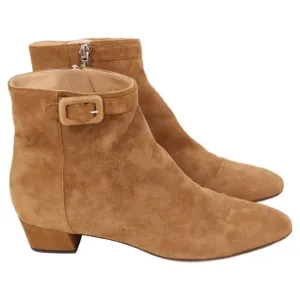 Sergio Rossi Buckled Strap Ankle Boots in Brown Suede