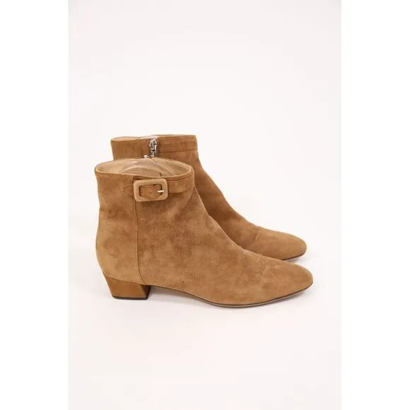 Sergio Rossi Buckled Strap Ankle Boots in Brown Suede