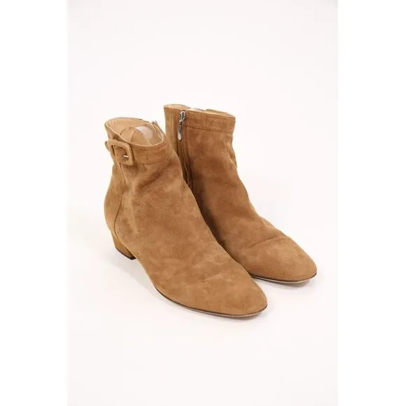 Sergio Rossi Buckled Strap Ankle Boots in Brown Suede