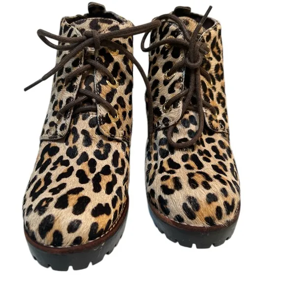 Sexy 3 1/2” Heel Chunky Leather Leopard Ankle Boots Sz 7