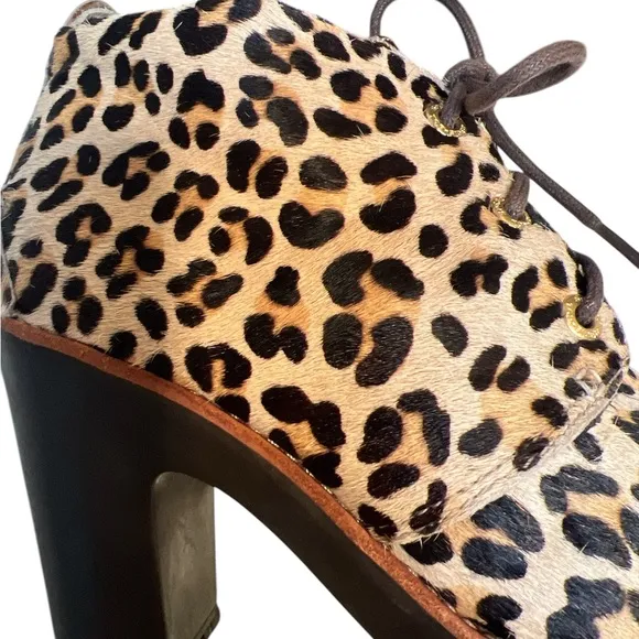 Sexy 3 1/2” Heel Chunky Leather Leopard Ankle Boots Sz 7