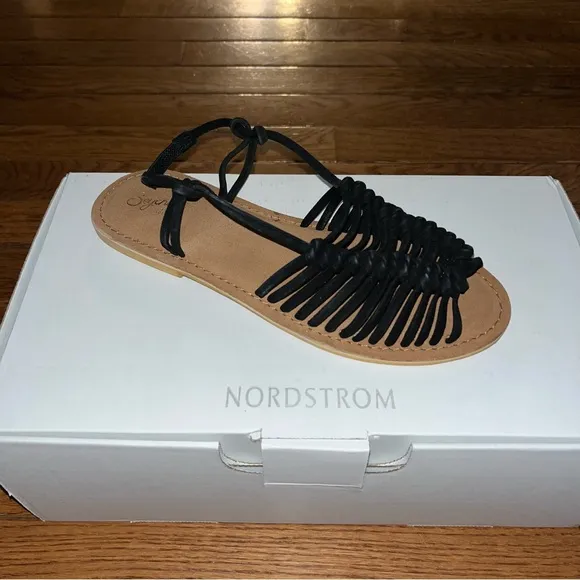 Seychelles Beach is Better Knotted Sandals Black &amp; Tan Leather Women’s Size 6.5