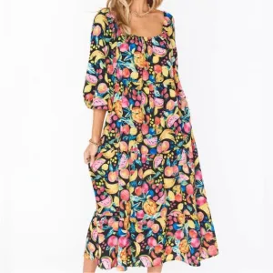 Show Me Your Mumu Day or Night Midi Dress in Fruity Tango Print NWT Size Small