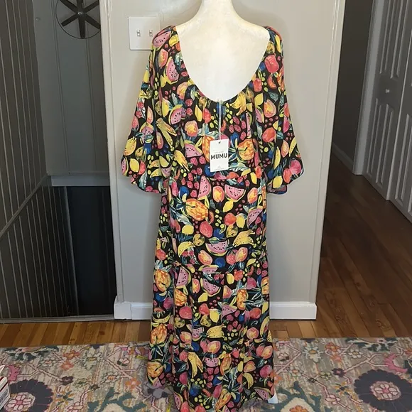 Show Me Your Mumu Day or Night Midi Dress in Fruity Tango Print NWT Size Small
