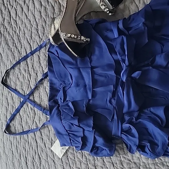 Silk Blue Ruffle Dress by VA Et Vien for BHLDN Anthropologie
