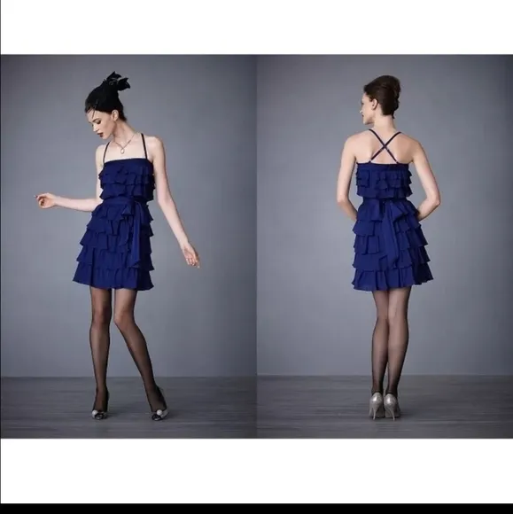 Silk Blue Ruffle Dress by VA Et Vien for BHLDN Anthropologie