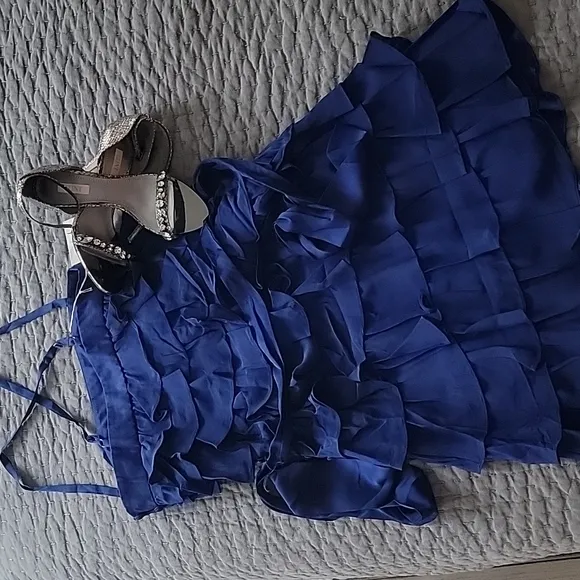 Silk Blue Ruffle Dress by VA Et Vien for BHLDN Anthropologie