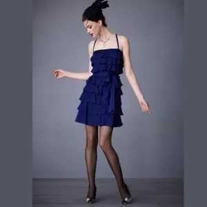 Silk Blue Ruffle Dress by VA Et Vien for BHLDN Anthropologie