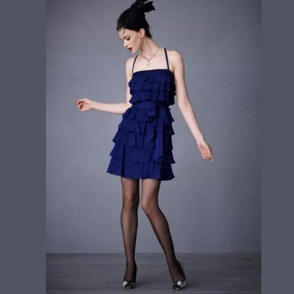 Silk Blue Ruffle Dress by VA Et Vien for BHLDN Anthropologie