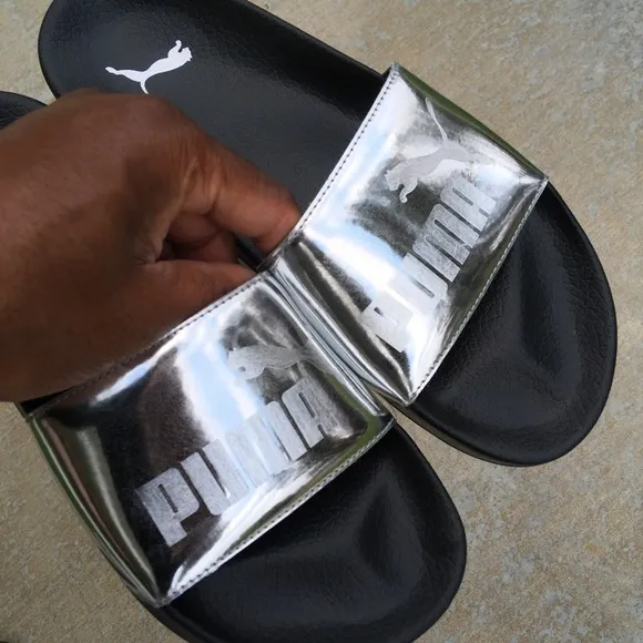 Silver Kids Puma Ledcat Jr Slides