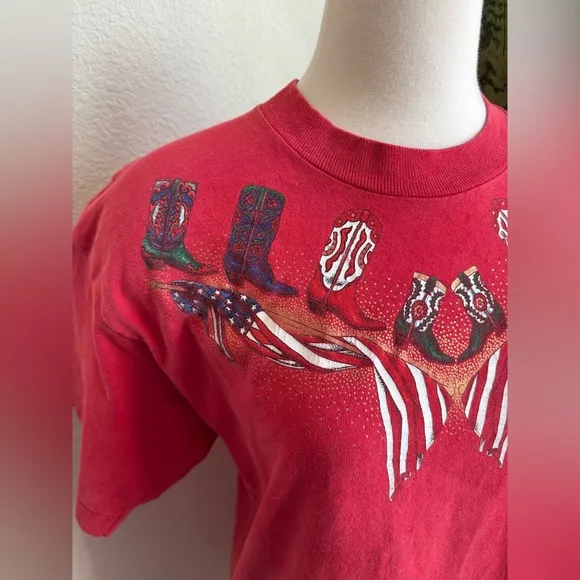 Single Stitch Cowboy Boot Graphic Tee USA Made Fruit of Loom see description