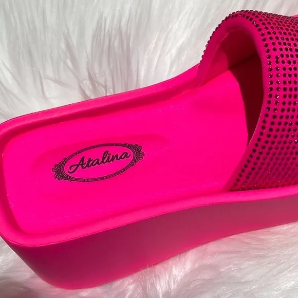 Size 6 Atalina / Italina Barbie Hot Pink Square Toe Platform Wedge Sandal