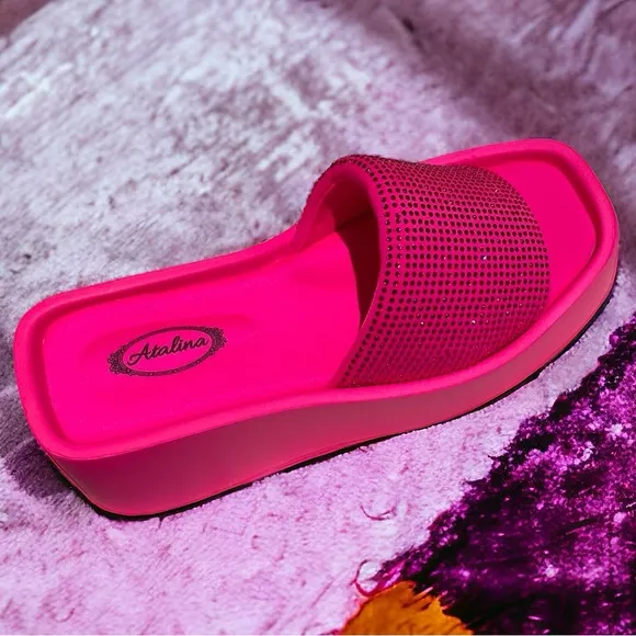 Size 6 Atalina / Italina Barbie Hot Pink Square Toe Platform Wedge Sandal