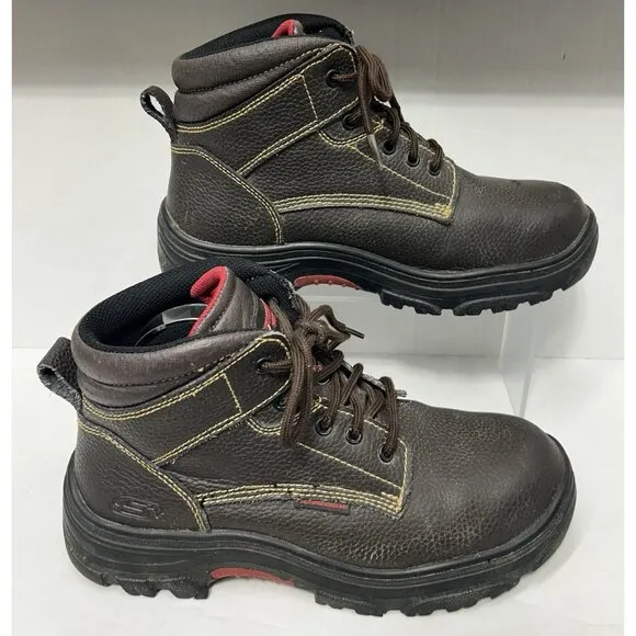 Skechers Men's 10 Steel Toe Work boots Burgin-Tarlac Brown Leather Industrial