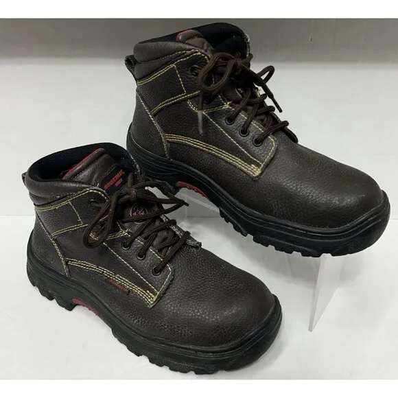 Skechers Men's 10 Steel Toe Work boots Burgin-Tarlac Brown Leather Industrial