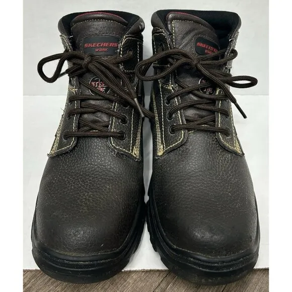 Skechers Men's 10 Steel Toe Work boots Burgin-Tarlac Brown Leather Industrial