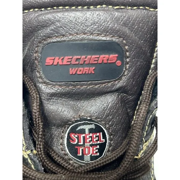 Skechers Men's 10 Steel Toe Work boots Burgin-Tarlac Brown Leather Industrial