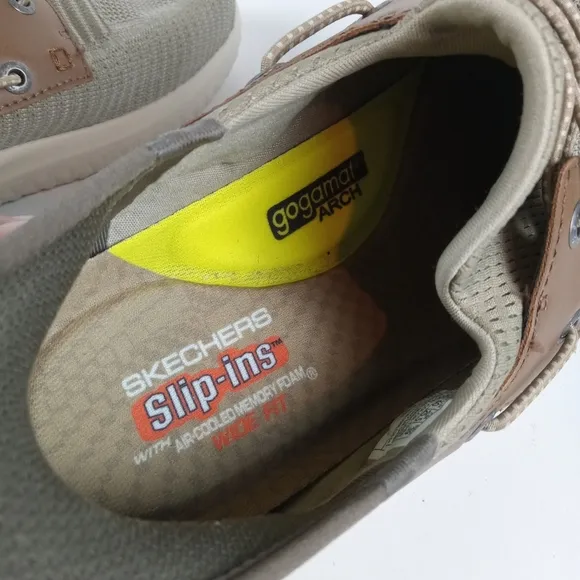 Skechers Slip In Shoes Mens 7.5 Taupe Delson 3.0 Roth Casual Stretch Lace 210606