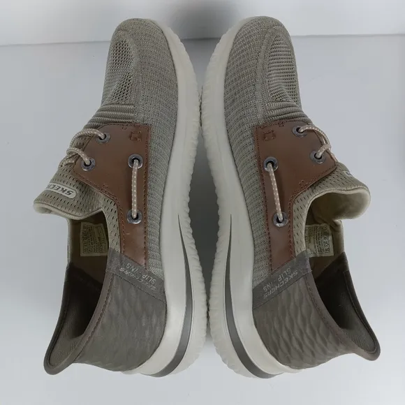 Skechers Slip In Shoes Mens 7.5 Taupe Delson 3.0 Roth Casual Stretch Lace 210606