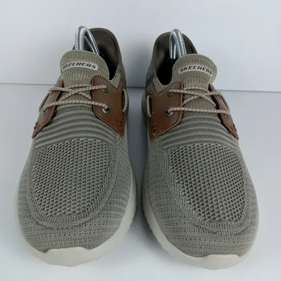 Skechers Slip In Shoes Mens 7.5 Taupe Delson 3.0 Roth Casual Stretch Lace 210606