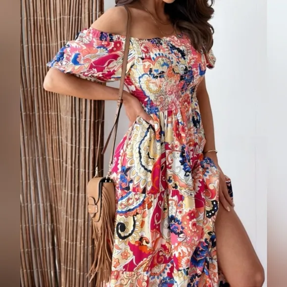 Smocked Paisley Harmony Maxi Dress - Scarlet