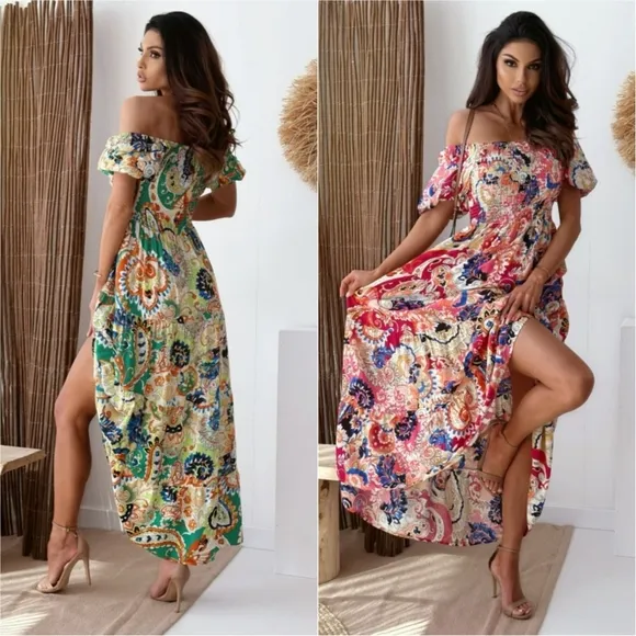 Smocked Paisley Harmony Maxi Dress - Scarlet