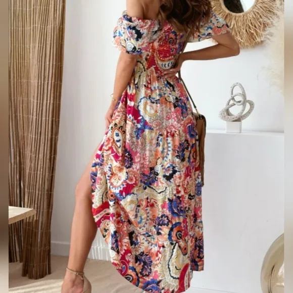 Smocked Paisley Harmony Maxi Dress - Scarlet