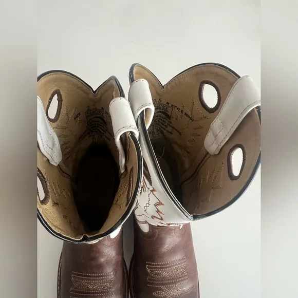 Smoky Mountain Boots Kid's Jesse Brown Waxed/White Cowboy 3664 youth size 2.5